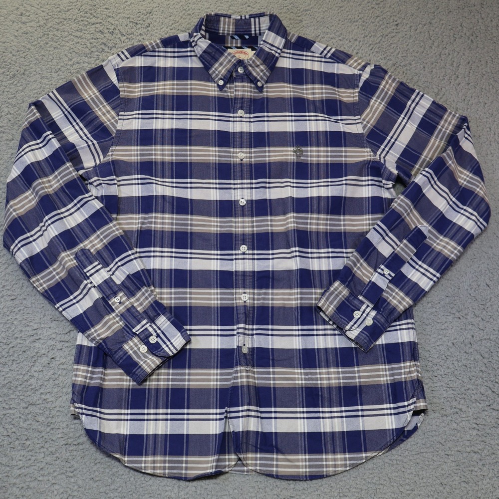 Brooks Brothers Blue Plaid Supima Cotton Button Down Shirt Mens Large L Long Slv